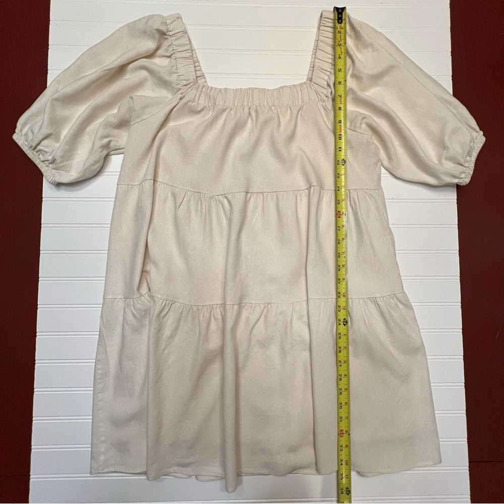 Saints & Hearts Cream Off-Shoulder Puff Sleeve Linen Blend Mini Dress Size L - Picture 9 of 11